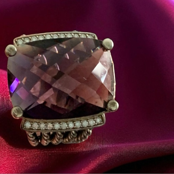 David Yurman 925 silver Amethyst and diamond classic cable rope ring.  4 cables - Picture 9 of 15